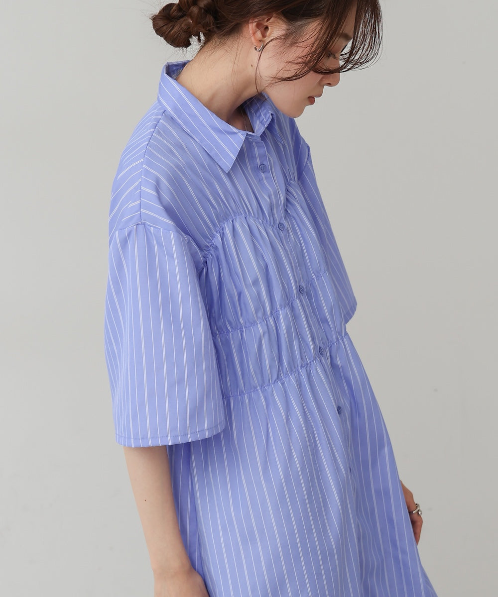 S・Mサイズ展開】ビスチェ風シャツワンピース