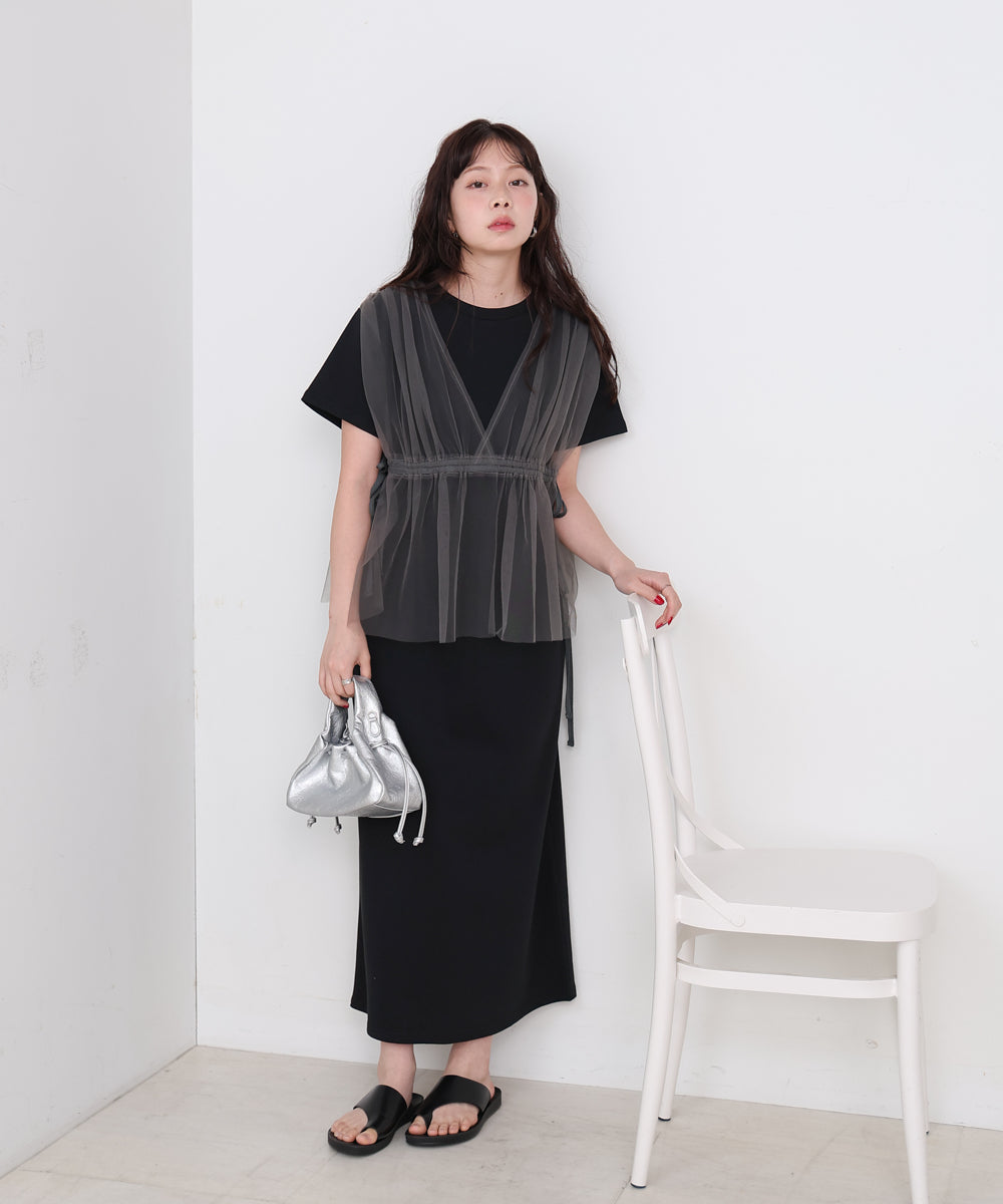 【S・Mサイズ展開】チュールドッキングスウェットワンピース