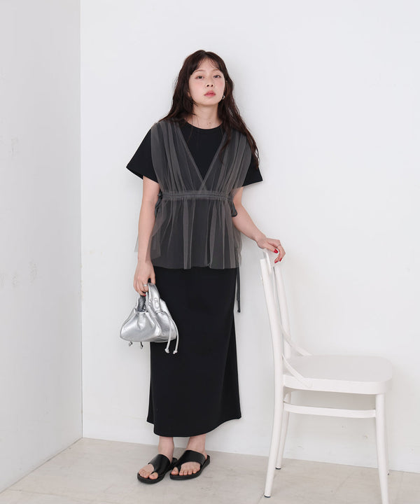 【S・Mサイズ展開】チュールドッキングスウェットワンピース