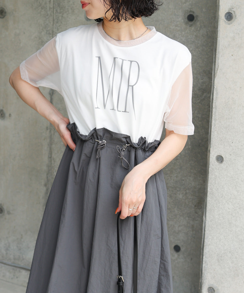 【低身長向けサイズあり】チュールレイヤードウエストドロストワンピース