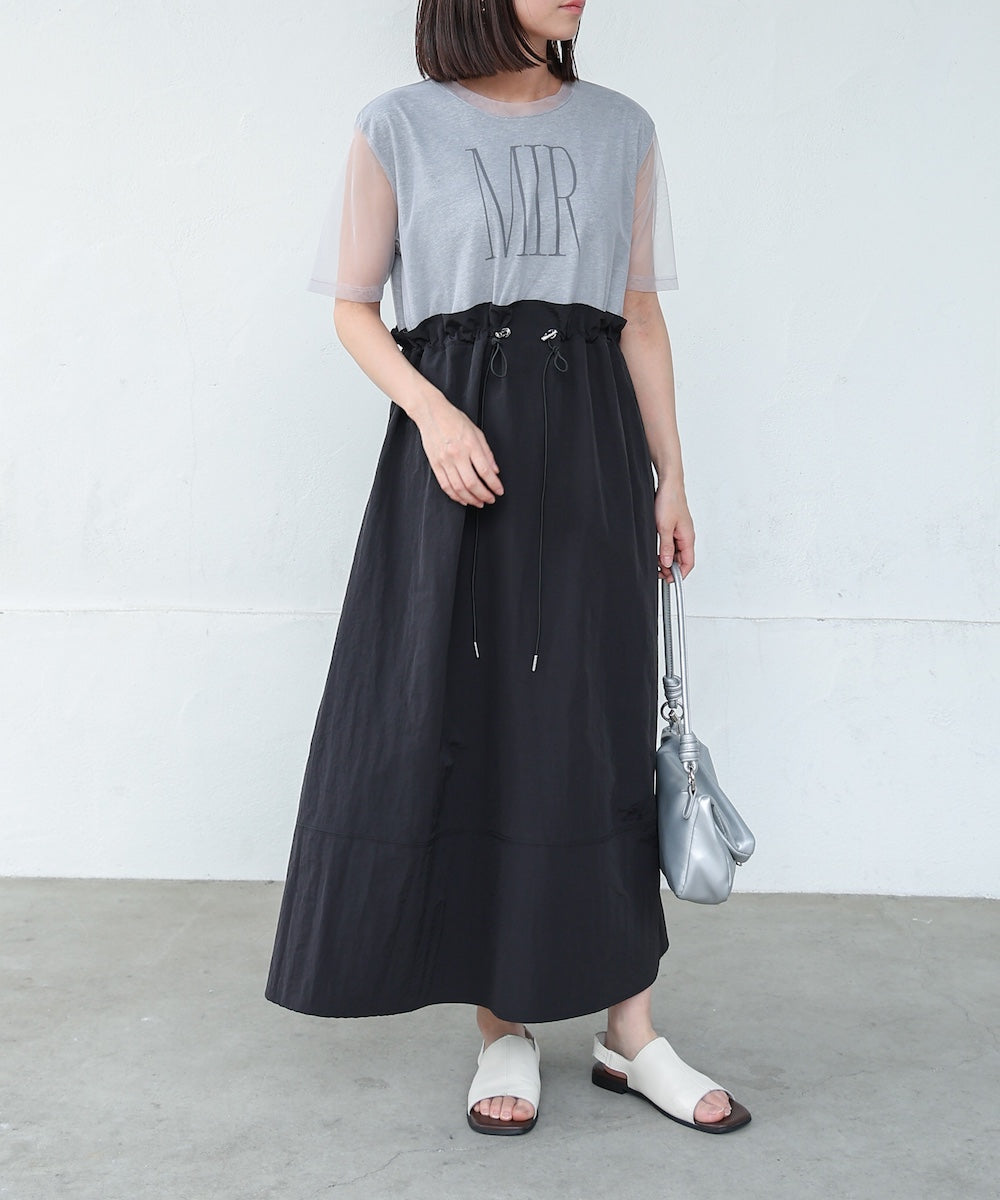 低身長向けサイズあり】チュールレイヤードウエストドロストワンピース