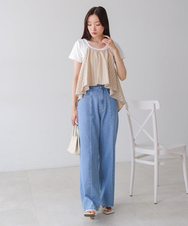 【S・M・Lサイズ展開】ウエスト切替デニムパンツ
