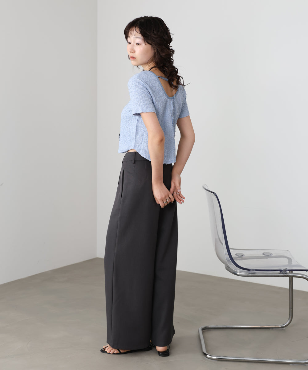 配色パイピングシャギーカットトップス