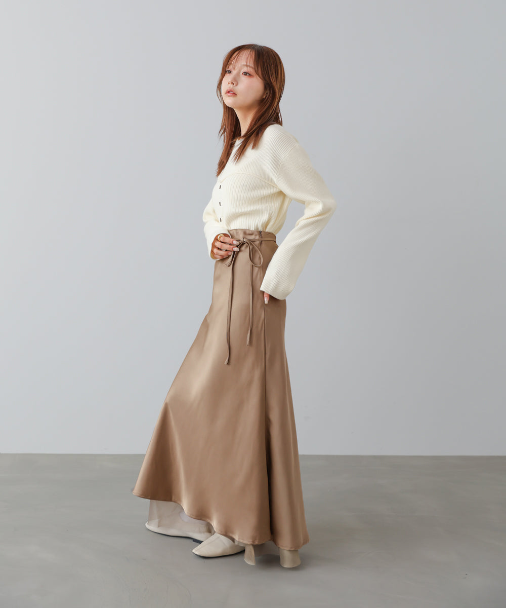 S・Mサイズ展開】裾シアーサテンナロースカート