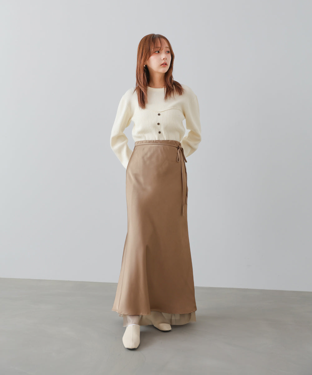 S・Mサイズ展開】裾シアーサテンナロースカート