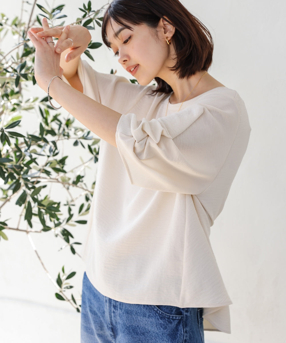 麻ライクタックスリーブブラウス