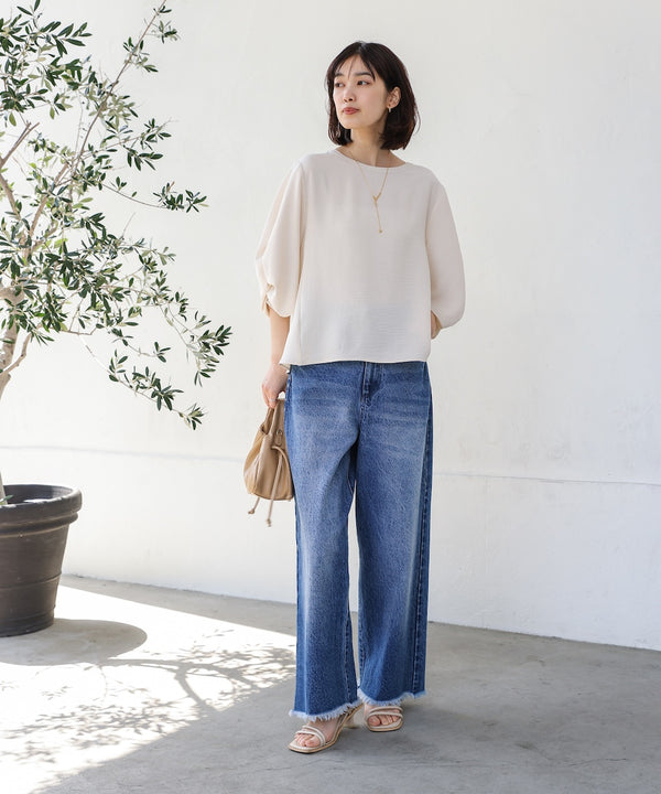 麻ライクタックスリーブブラウス