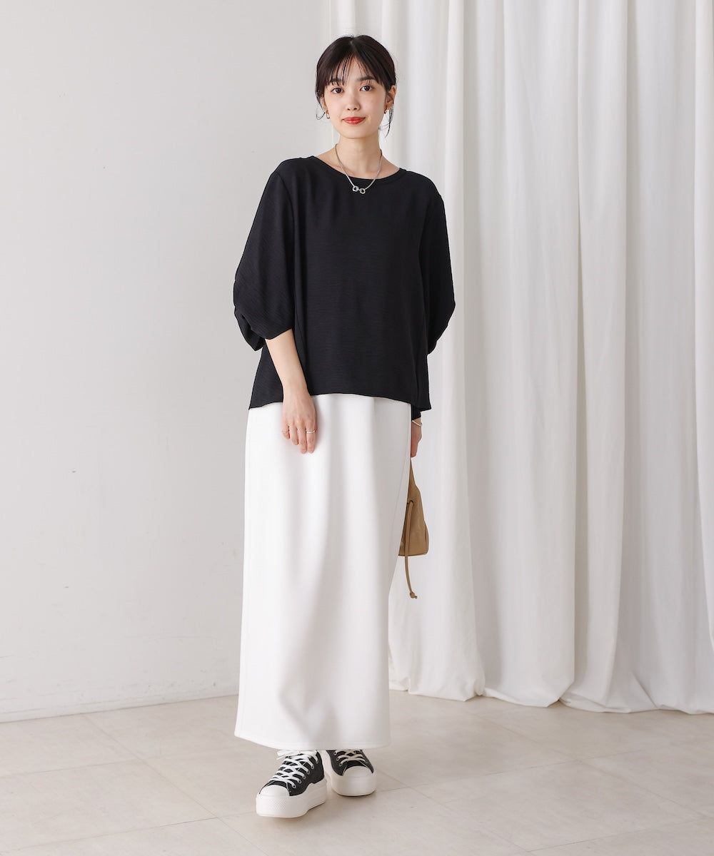 麻ライクタックスリーブブラウス