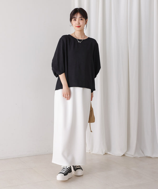 麻ライクタックスリーブブラウス