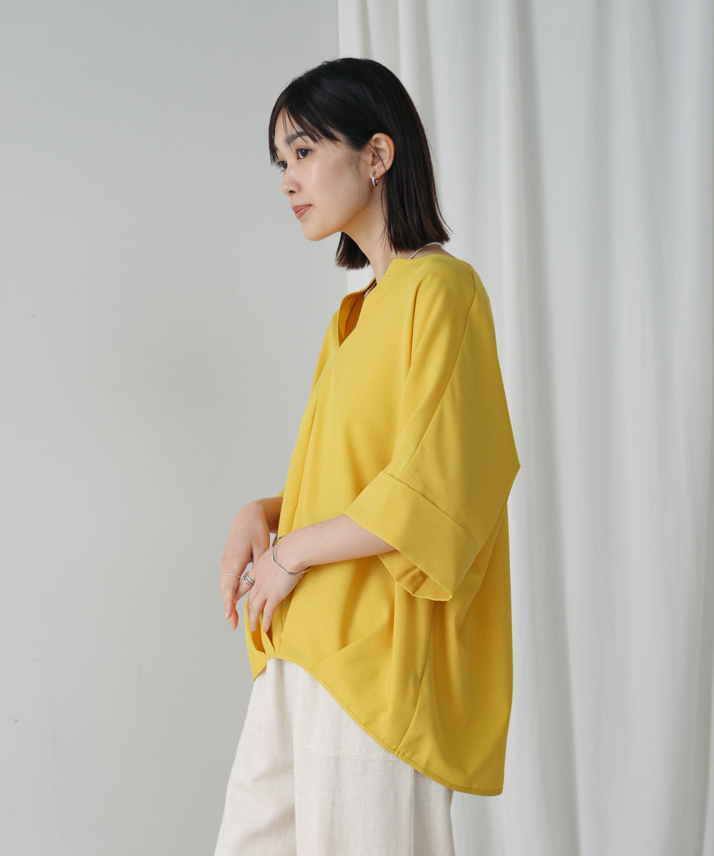 麻ライクキーネックタックスリーブブラウス［5/19発送予定］