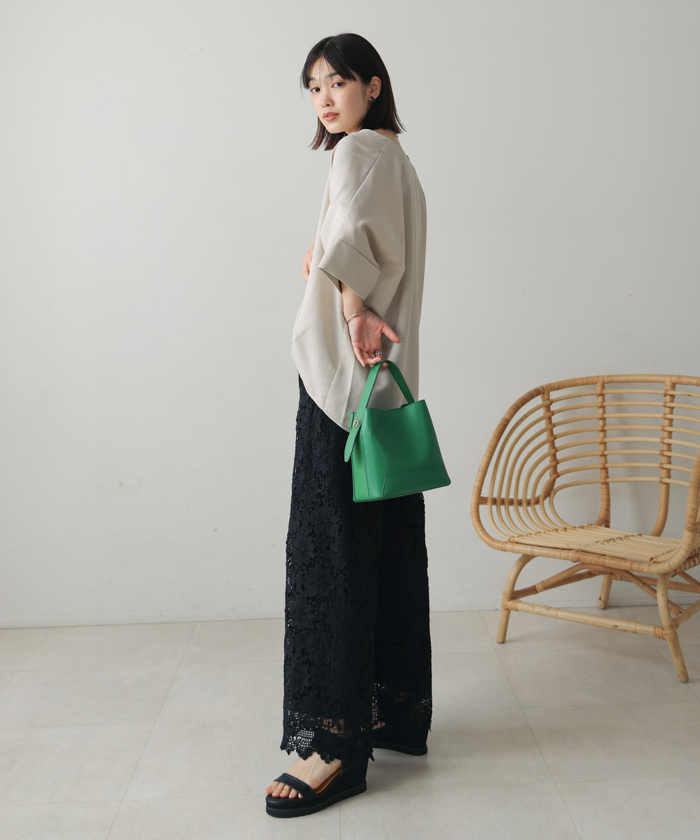 麻ライクキーネックタックスリーブブラウス［5/19発送予定］