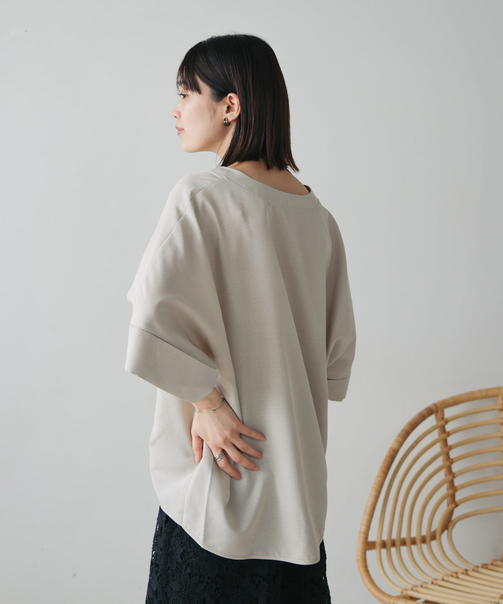 麻ライクキーネックタックスリーブブラウス［5/19発送予定］