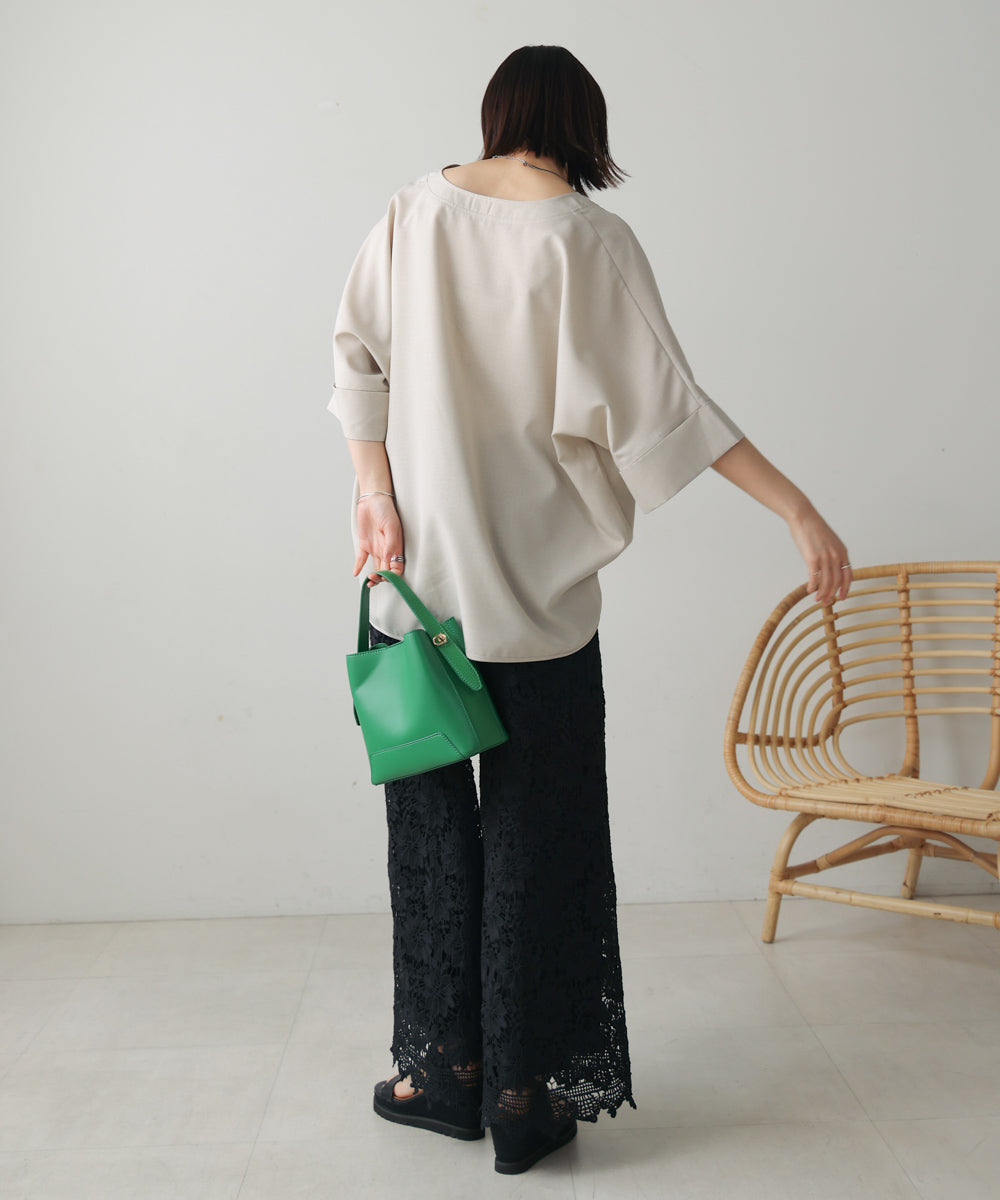 麻ライクキーネックタックスリーブブラウス［5/19発送予定］