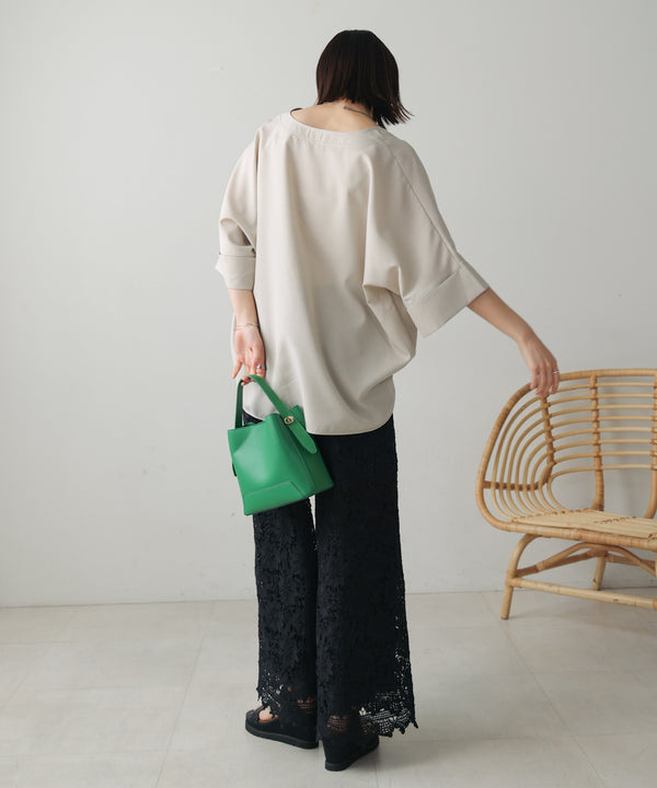 麻ライクキーネックタックスリーブブラウス［5/19発送予定］