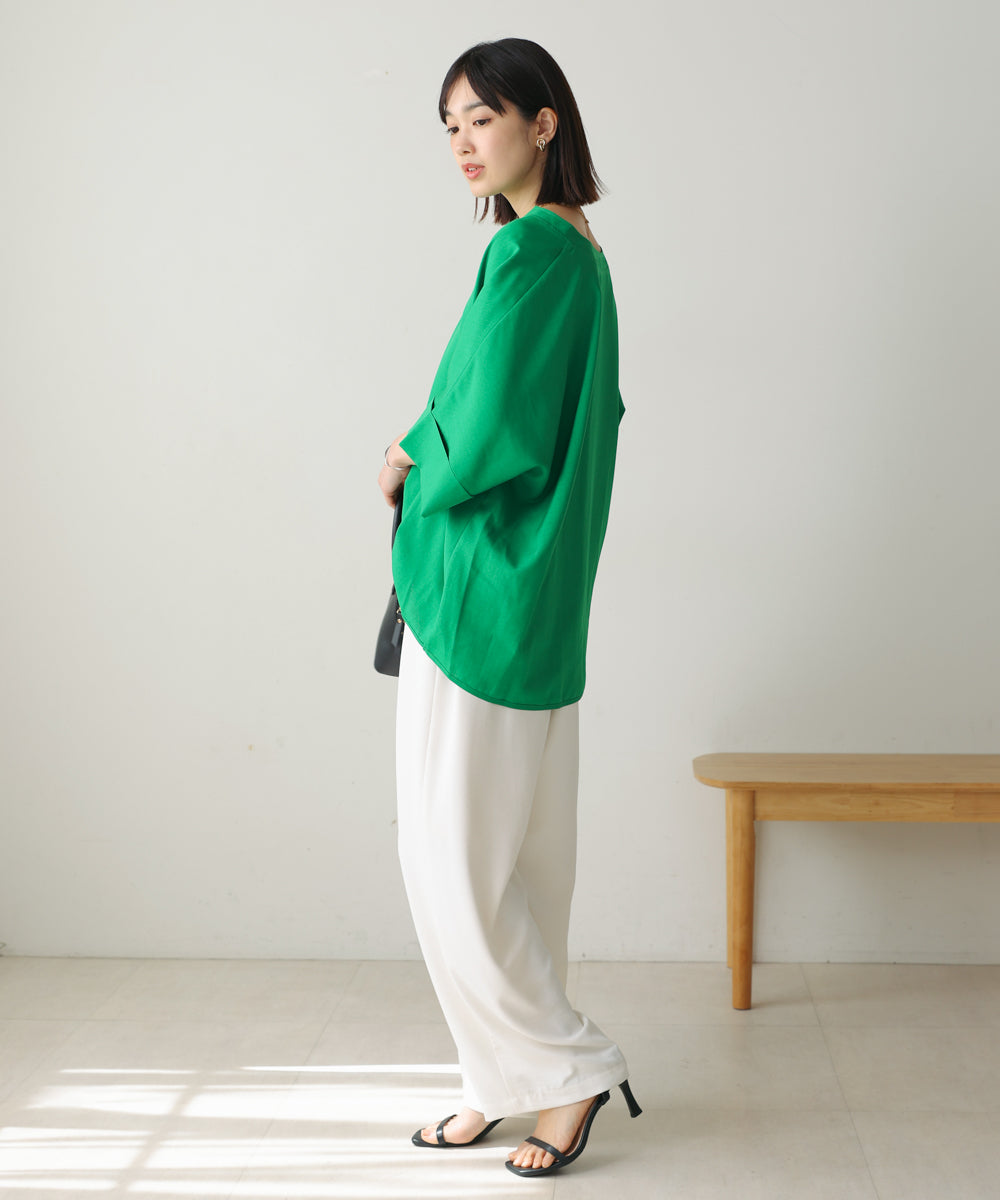 麻ライクキーネックタックスリーブブラウス［5/19発送予定］