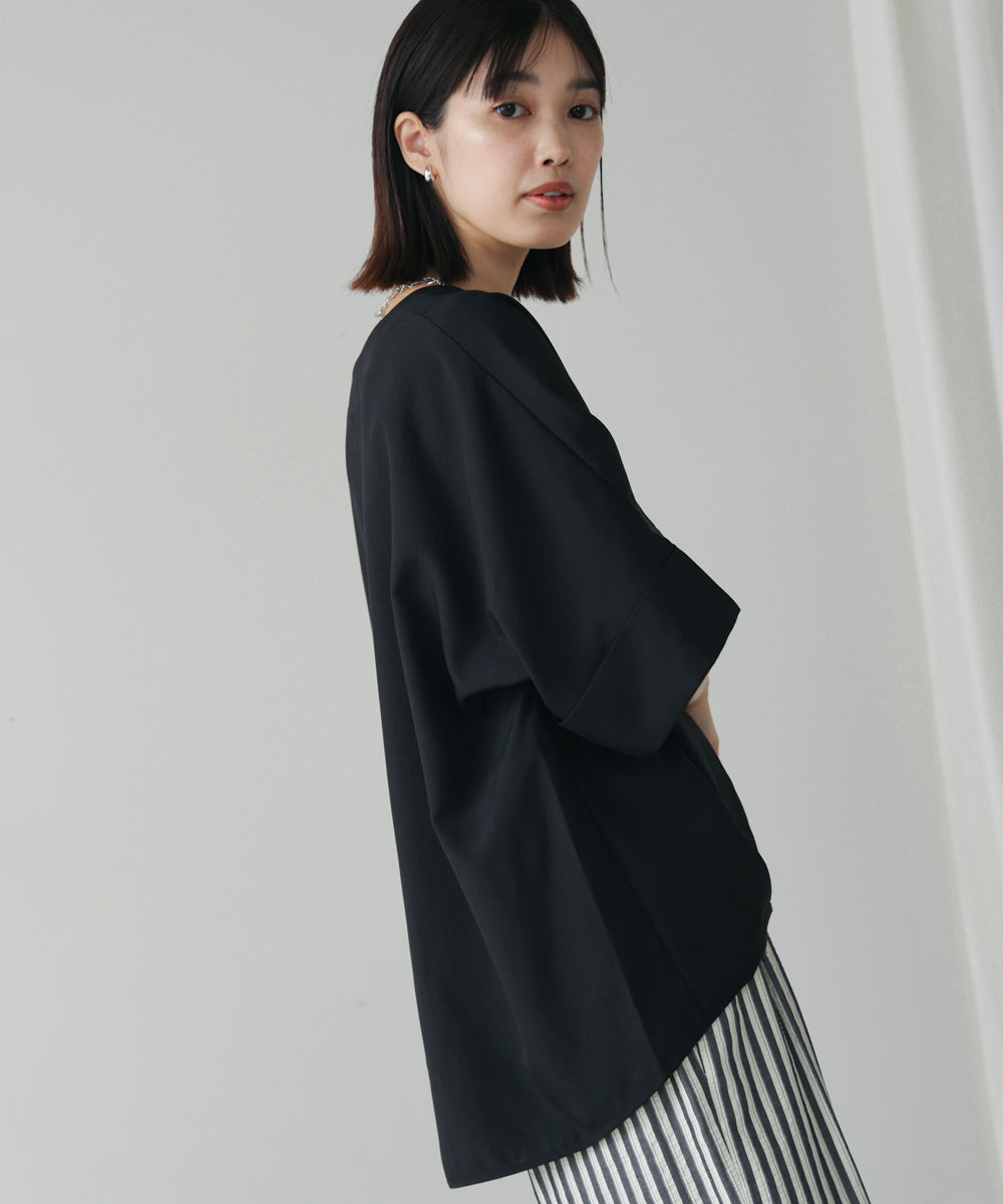 麻ライクキーネックタックスリーブブラウス［5/19発送予定］