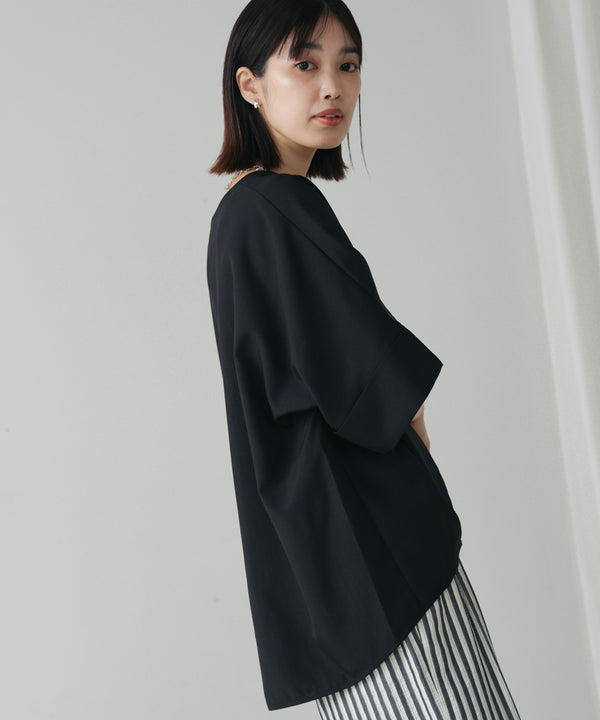 麻ライクキーネックタックスリーブブラウス［5/19発送予定］