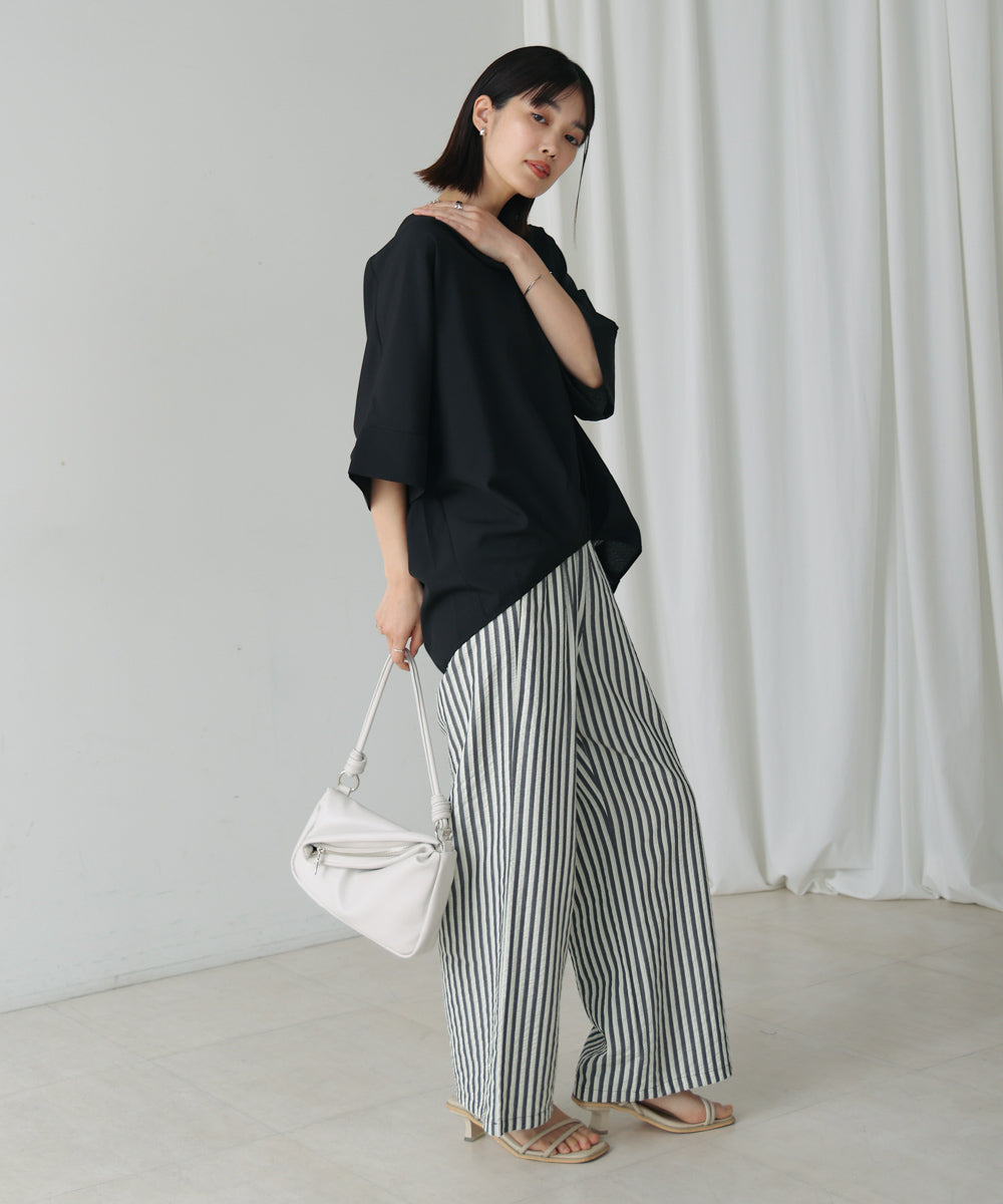 麻ライクキーネックタックスリーブブラウス［5/19発送予定］