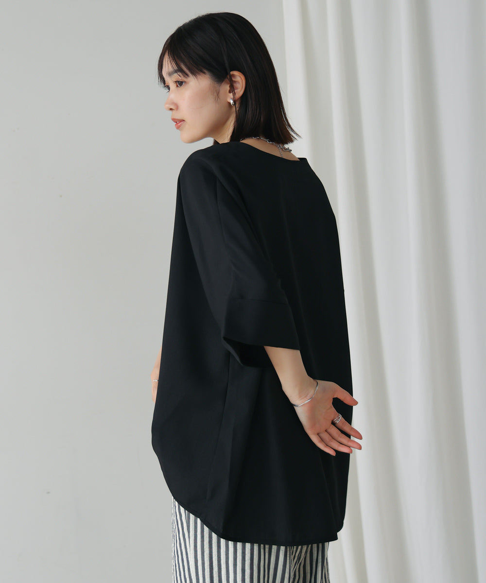 麻ライクキーネックタックスリーブブラウス［5/19発送予定］