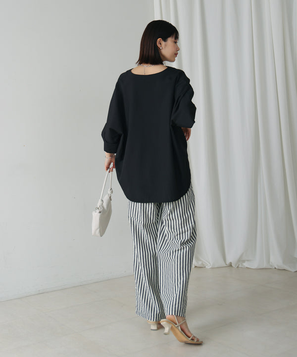 麻ライクキーネックタックスリーブブラウス［5/19発送予定］