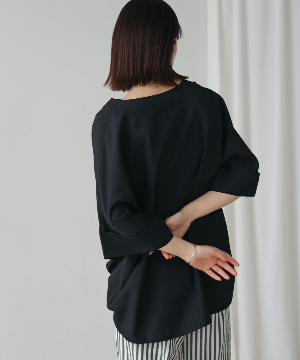 麻ライクキーネックタックスリーブブラウス［5/19発送予定］