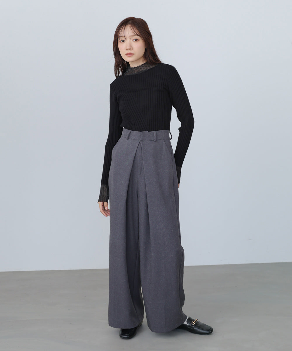 【選べるネック】シアー使いリブニットトップス