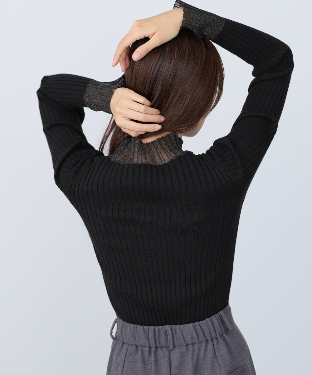【選べるネック】シアー使いリブニットトップス