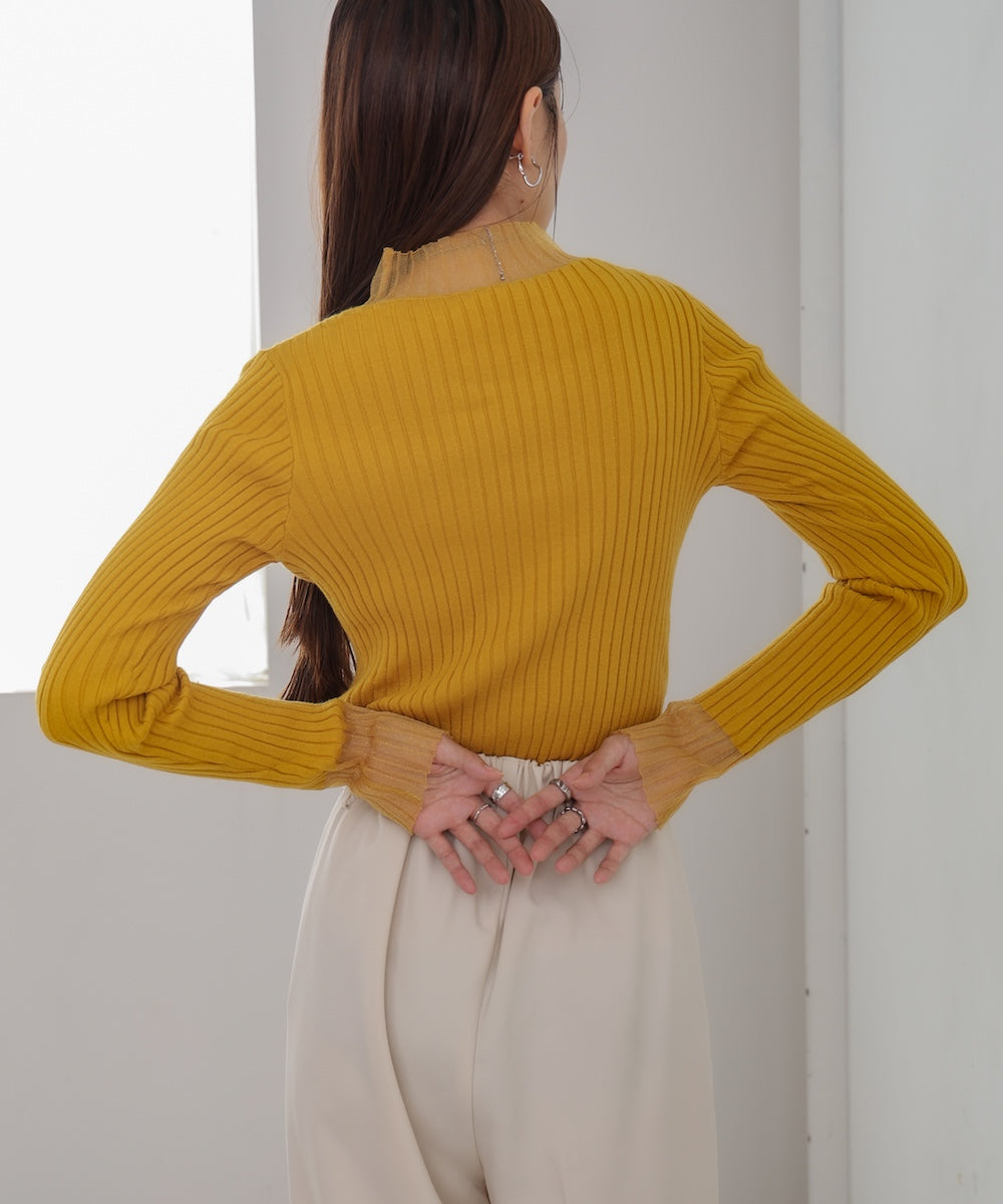 【選べるネック】シアー使いリブニットトップス