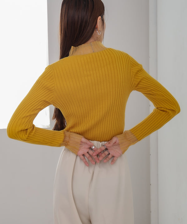 【選べるネック】シアー使いリブニットトップス