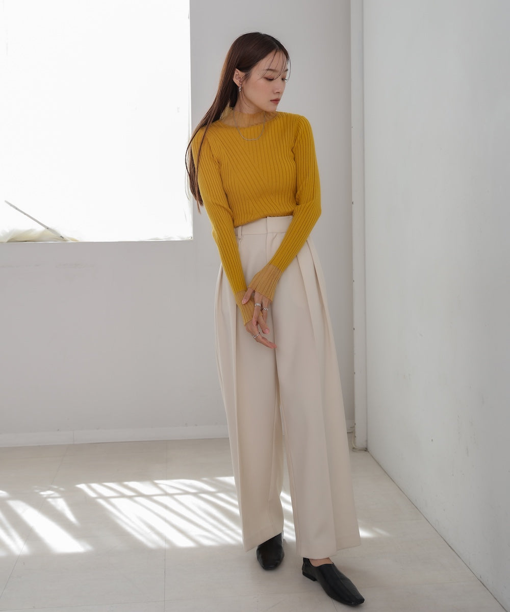 【選べるネック】シアー使いリブニットトップス