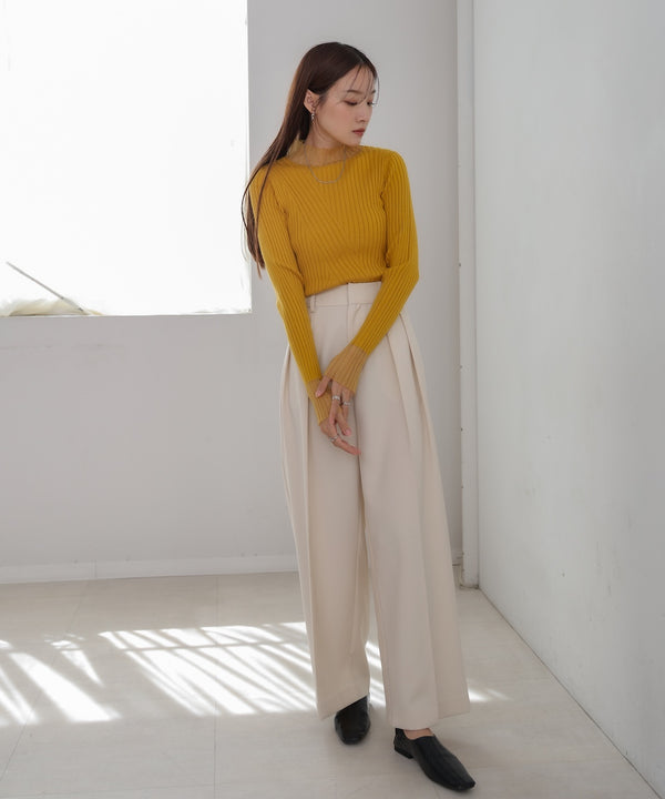 【選べるネック】シアー使いリブニットトップス