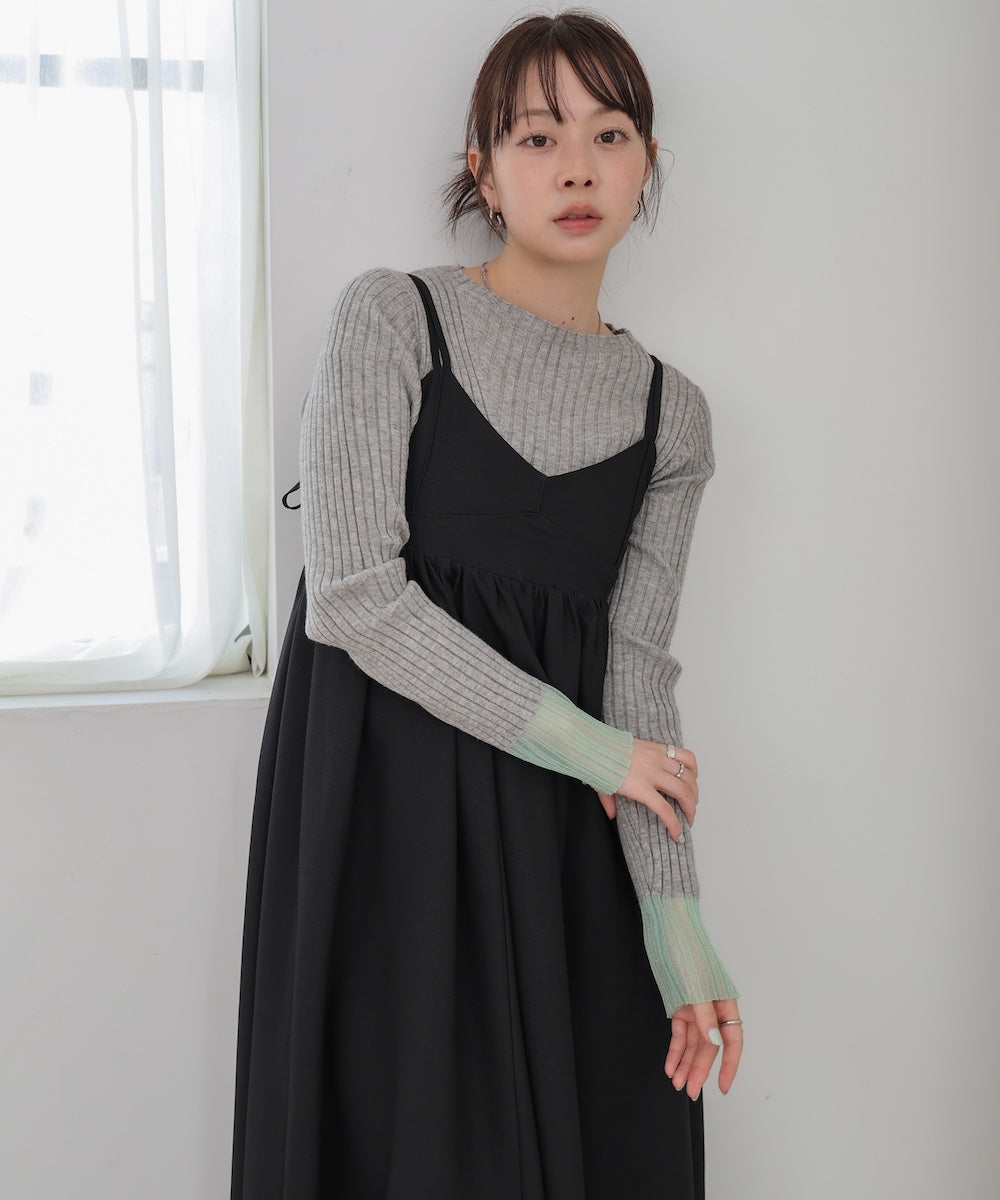 【選べるネック】シアー使いリブニットトップス
