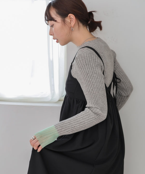 【選べるネック】シアー使いリブニットトップス