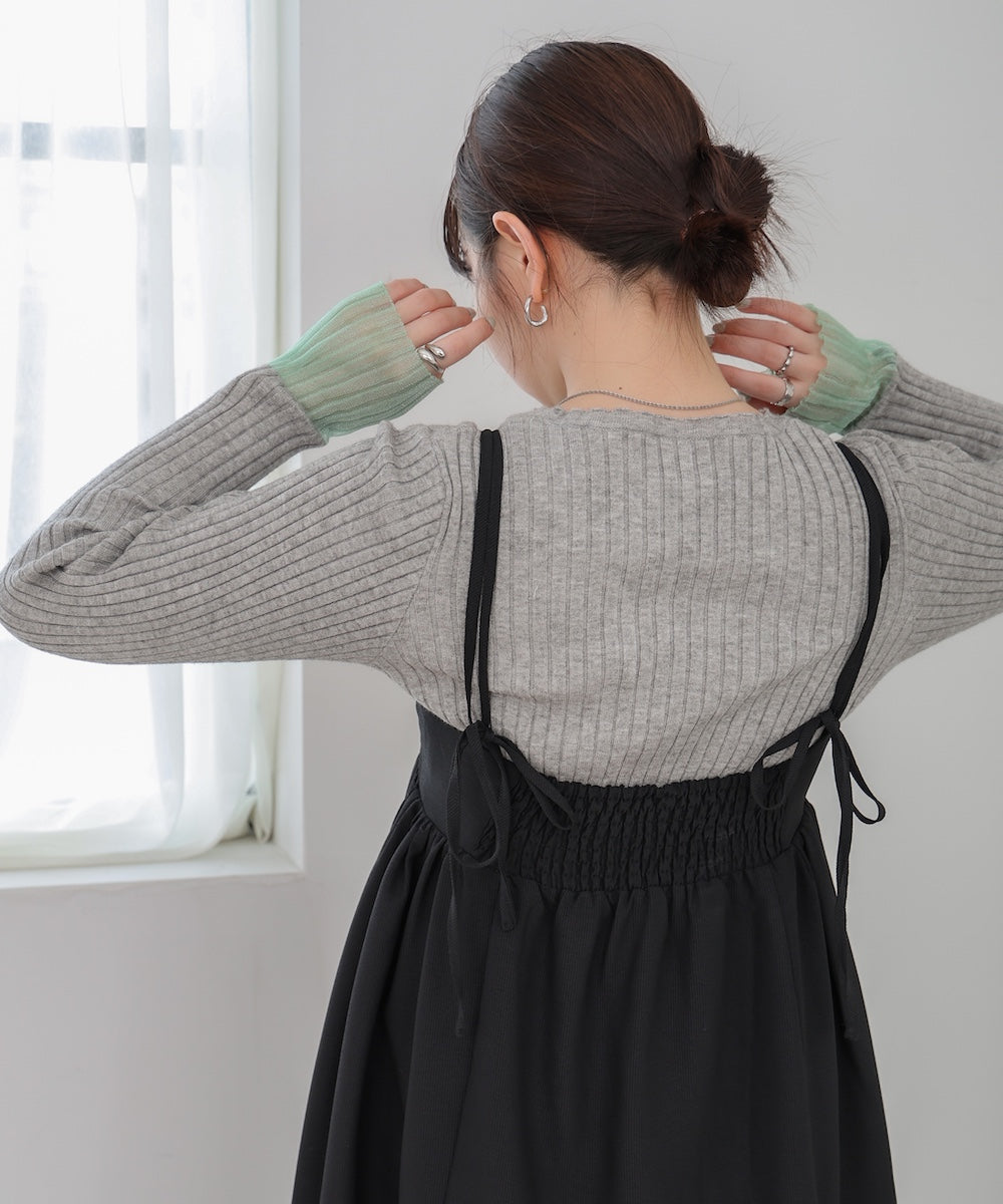 【選べるネック】シアー使いリブニットトップス