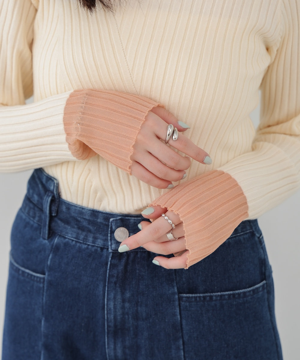 【選べるネック】シアー使いリブニットトップス