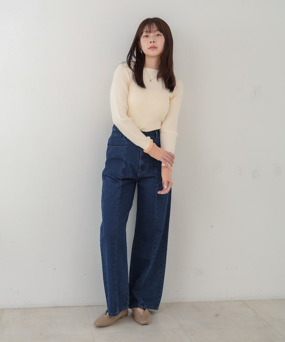 【選べるネック】シアー使いリブニットトップス