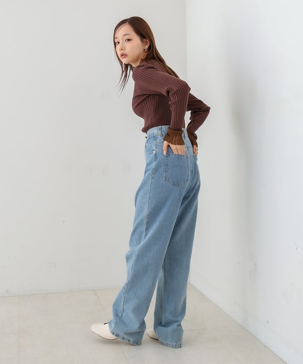 【選べるネック】シアー使いリブニットトップス