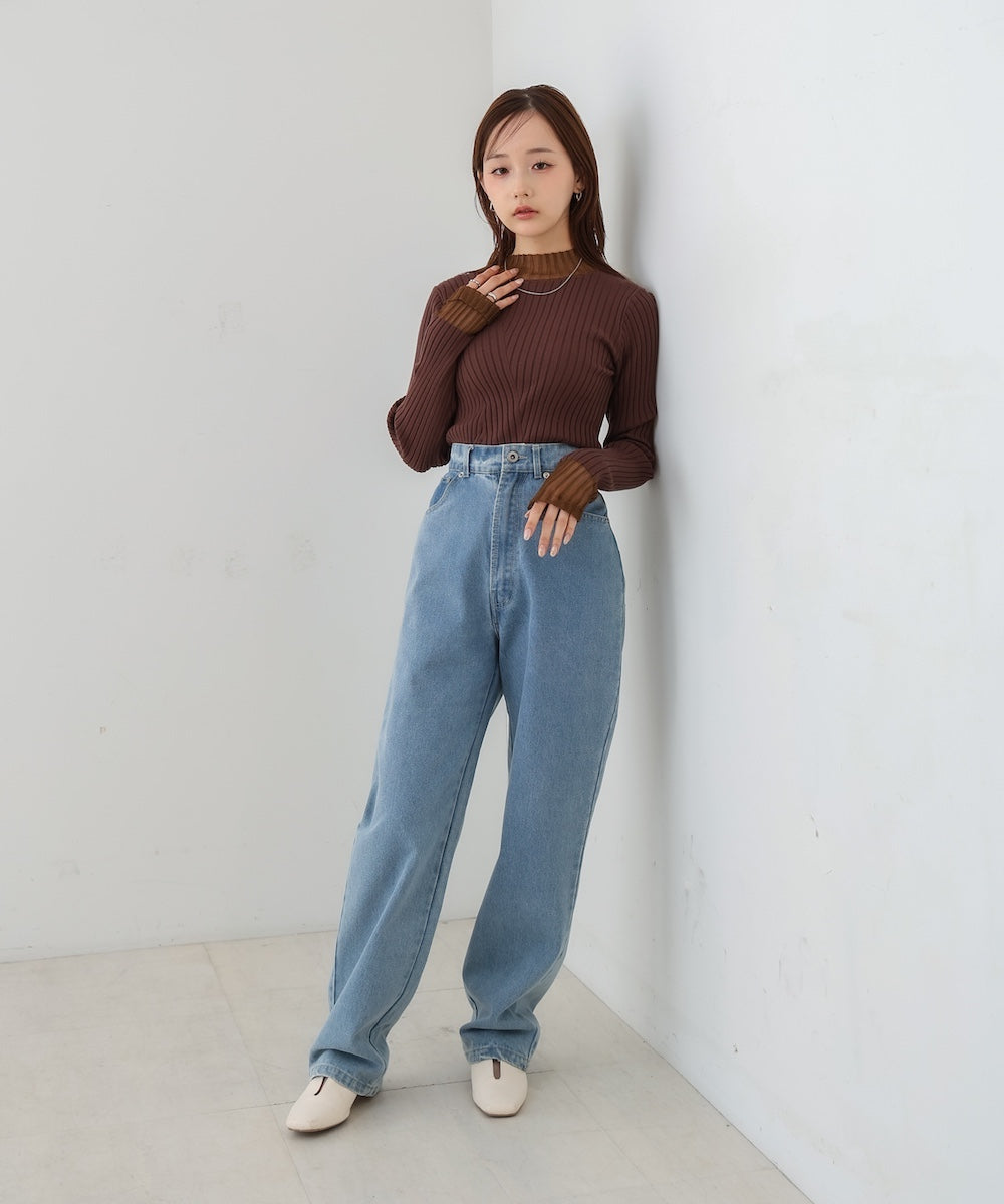 【選べるネック】シアー使いリブニットトップス