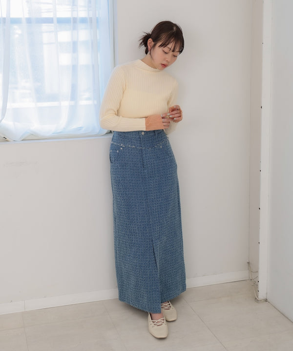 【選べるネック】シアー使いリブニットトップス