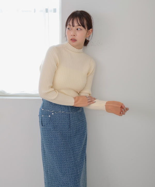 【選べるネック】シアー使いリブニットトップス
