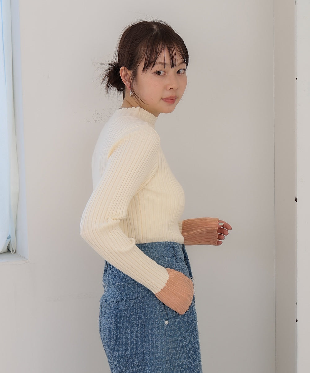 【選べるネック】シアー使いリブニットトップス