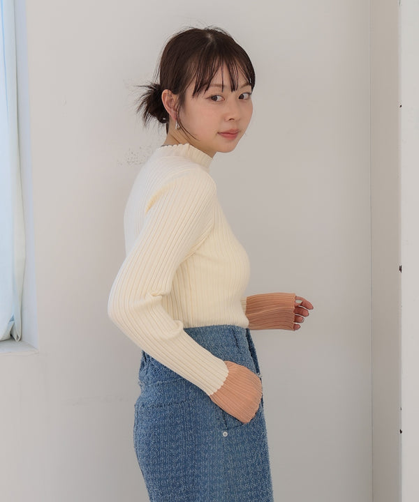 【選べるネック】シアー使いリブニットトップス