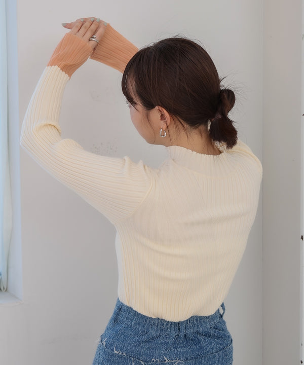 【選べるネック】シアー使いリブニットトップス