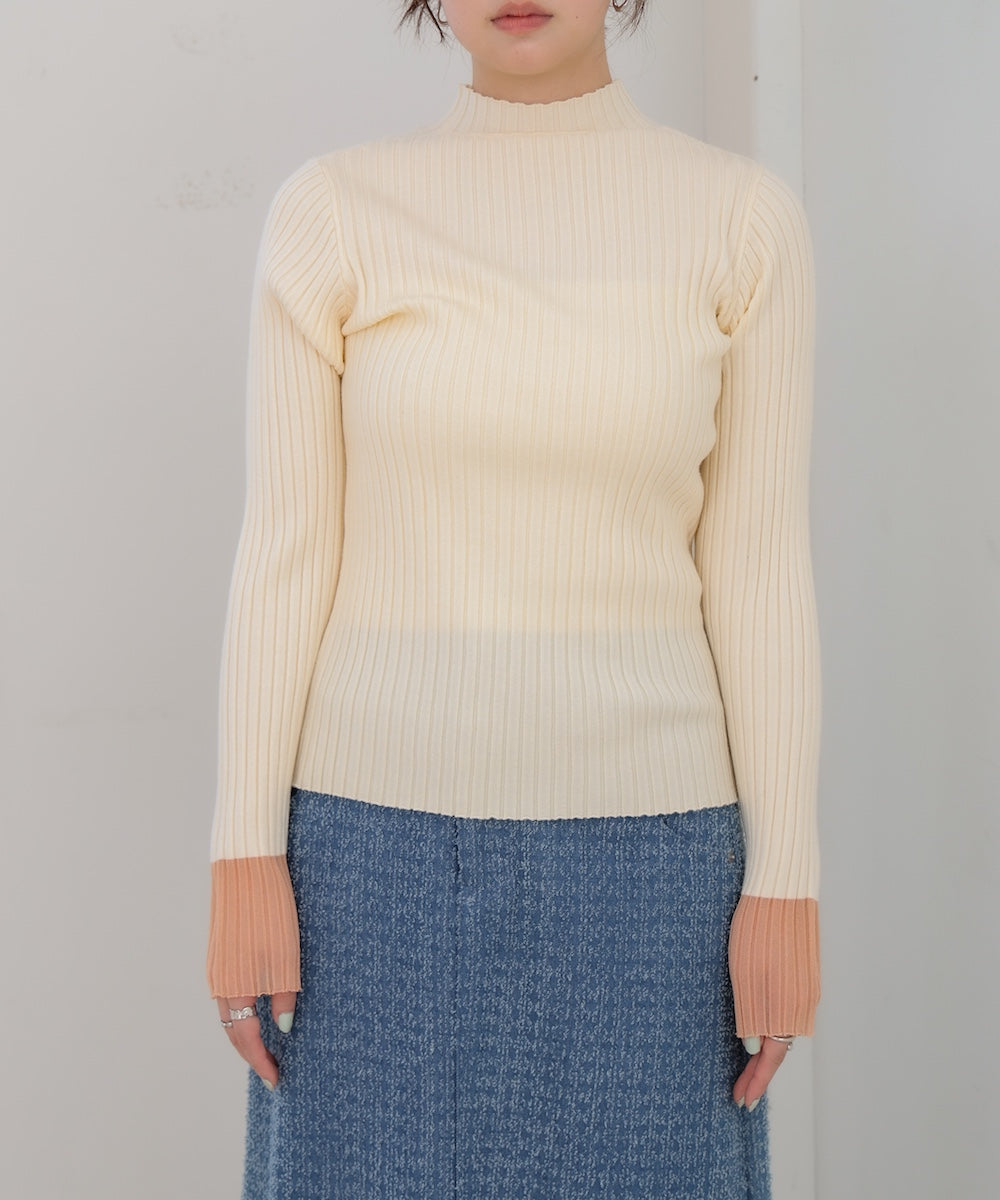 【選べるネック】シアー使いリブニットトップス