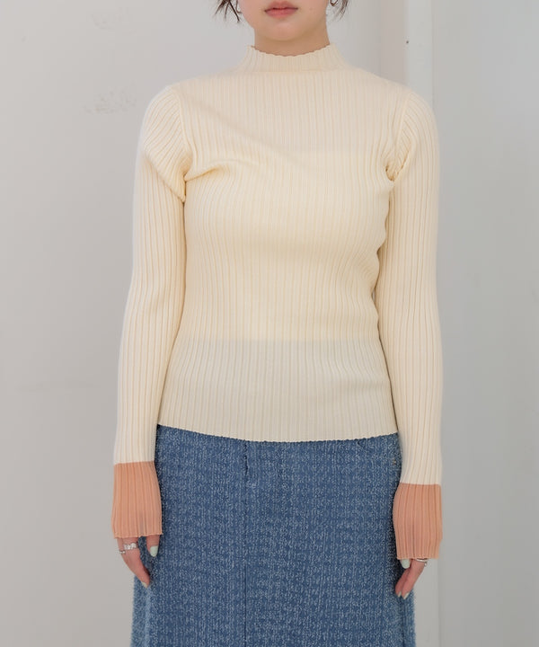 【選べるネック】シアー使いリブニットトップス