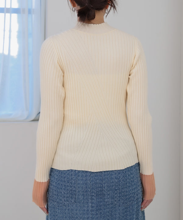 【選べるネック】シアー使いリブニットトップス