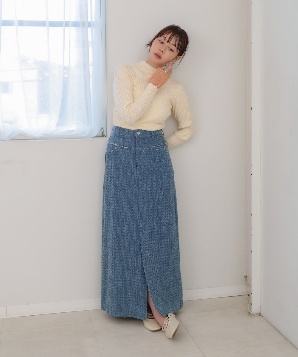 【選べるネック】シアー使いリブニットトップス