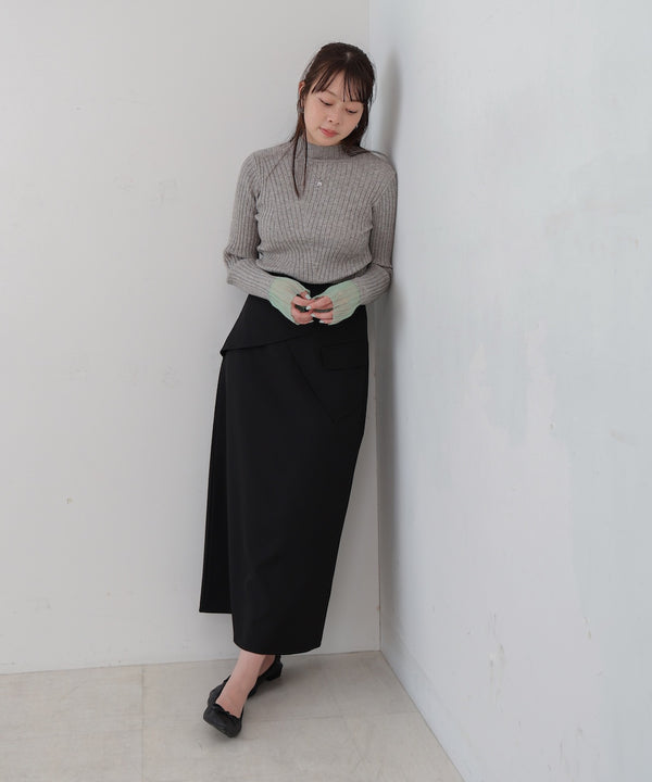 【選べるネック】シアー使いリブニットトップス