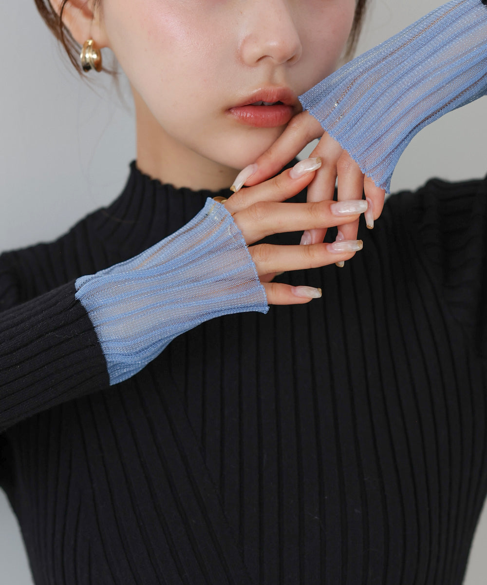 【選べるネック】シアー使いリブニットトップス