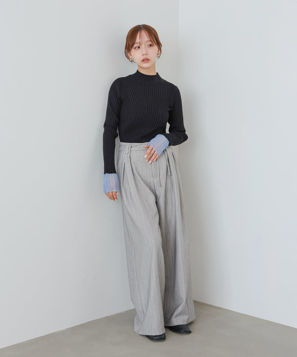 【選べるネック】シアー使いリブニットトップス